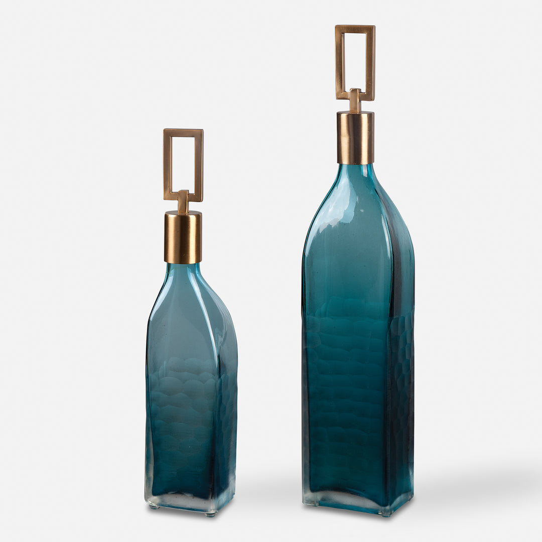 Uttermost Annabella Teal Glass Bottles, S/2