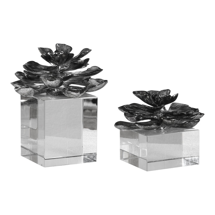 Uttermost Indian Lotus Metallic Silver Flowers S/2