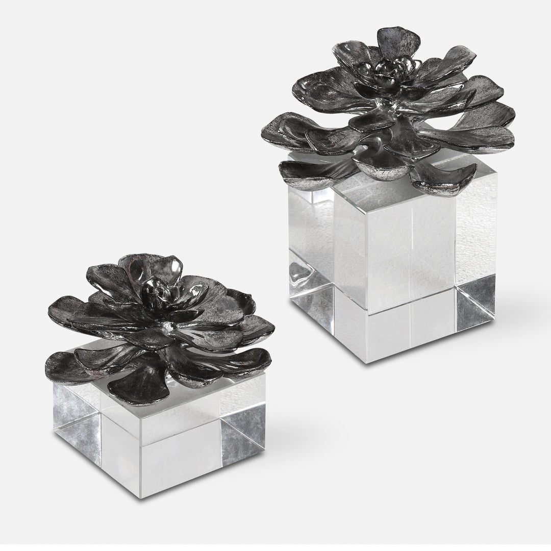 Uttermost Indian Lotus Metallic Silver Flowers S/2