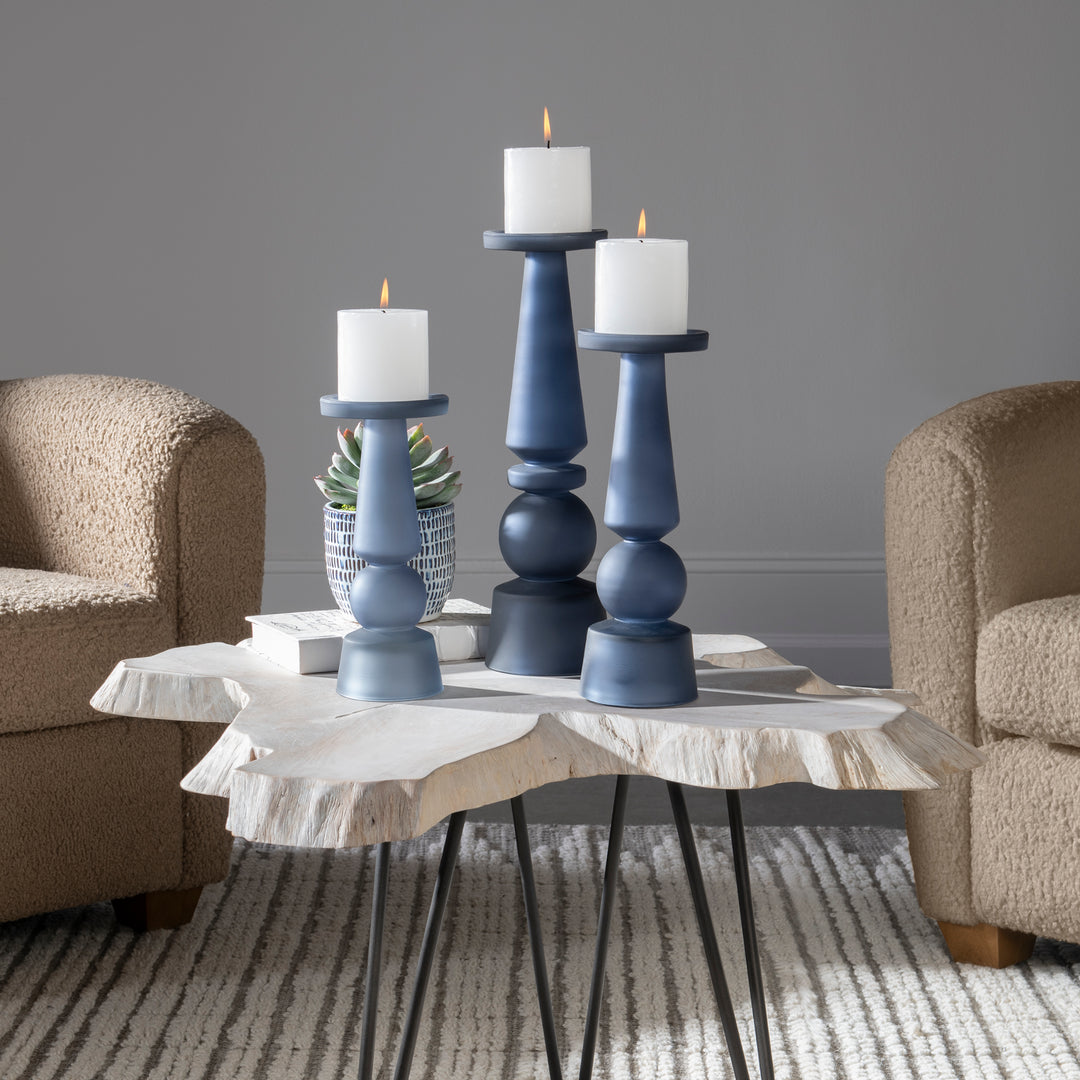 Uttermost Cassiopeia Blue Glass Candleholders, S/3