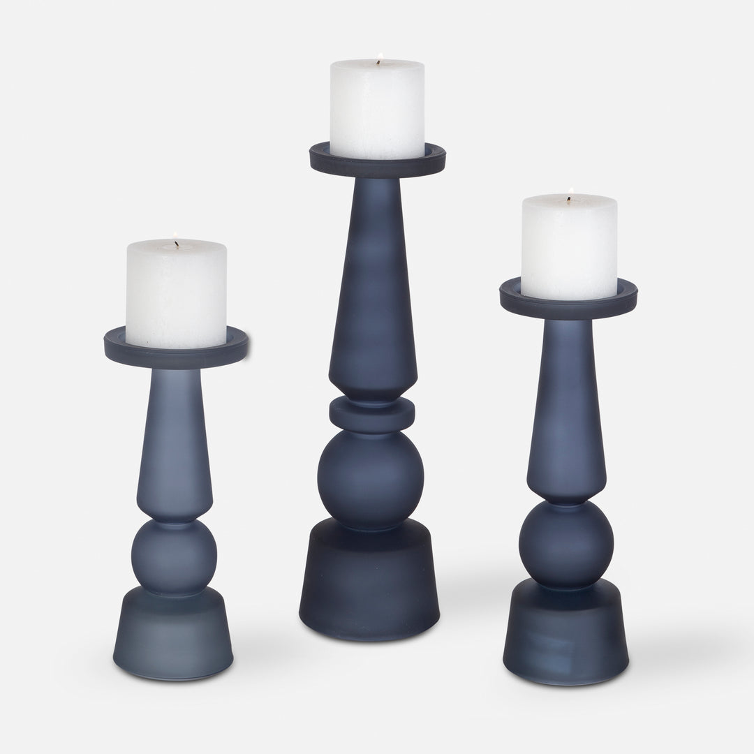 Uttermost Cassiopeia Blue Glass Candleholders, S/3