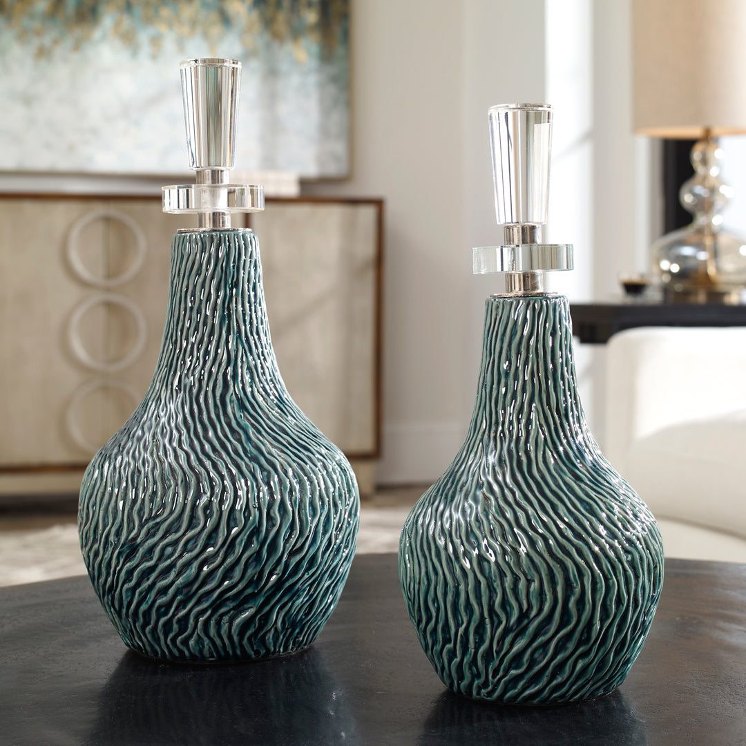 Uttermost Almera Dark Teal Bottles, S/2