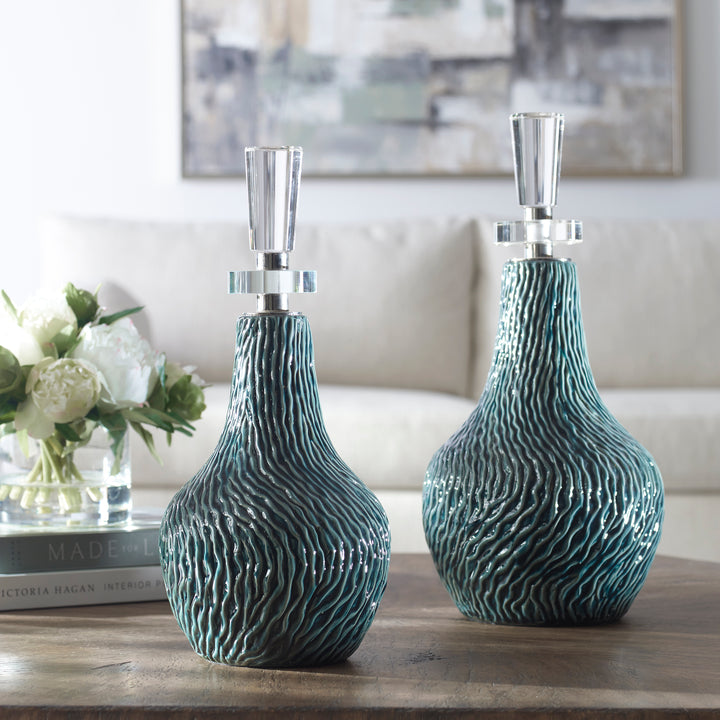 Uttermost Almera Dark Teal Bottles, S/2