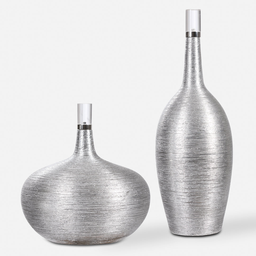 Uttermost Gatsby Silver Ribbed Bottles, S/2