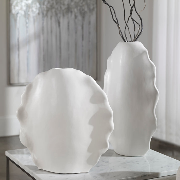 Uttermost Ruffled Feathers Modern White Vases, S/2