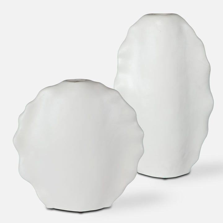 Uttermost Ruffled Feathers Modern White Vases, S/2