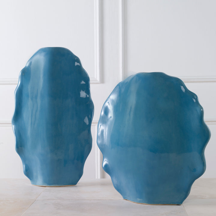 Uttermost Ruffled Feathers Blue Vases, S/2