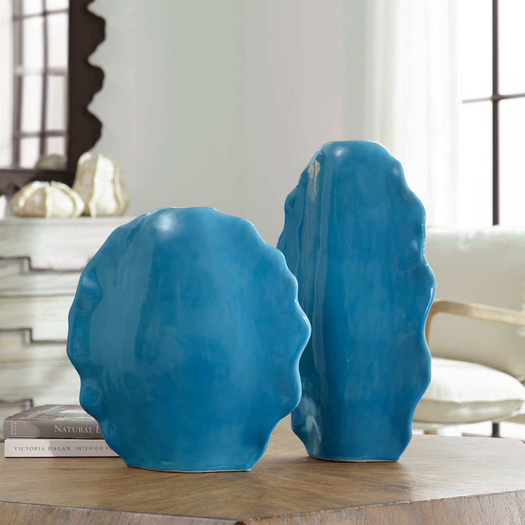 Uttermost Ruffled Feathers Blue Vases, S/2