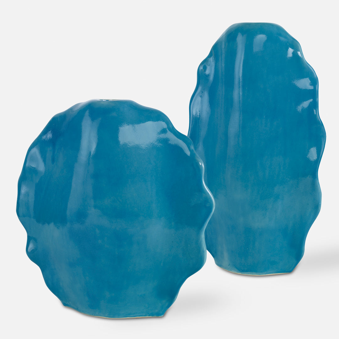 Uttermost Ruffled Feathers Blue Vases, S/2