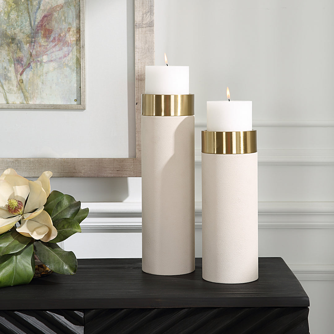 Uttermost Wessex White Pillar Candleholders Set Of 2