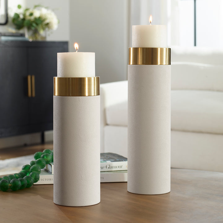 Uttermost Wessex White Pillar Candleholders Set Of 2