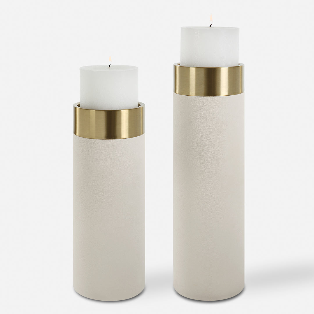 Uttermost Wessex White Pillar Candleholders Set Of 2