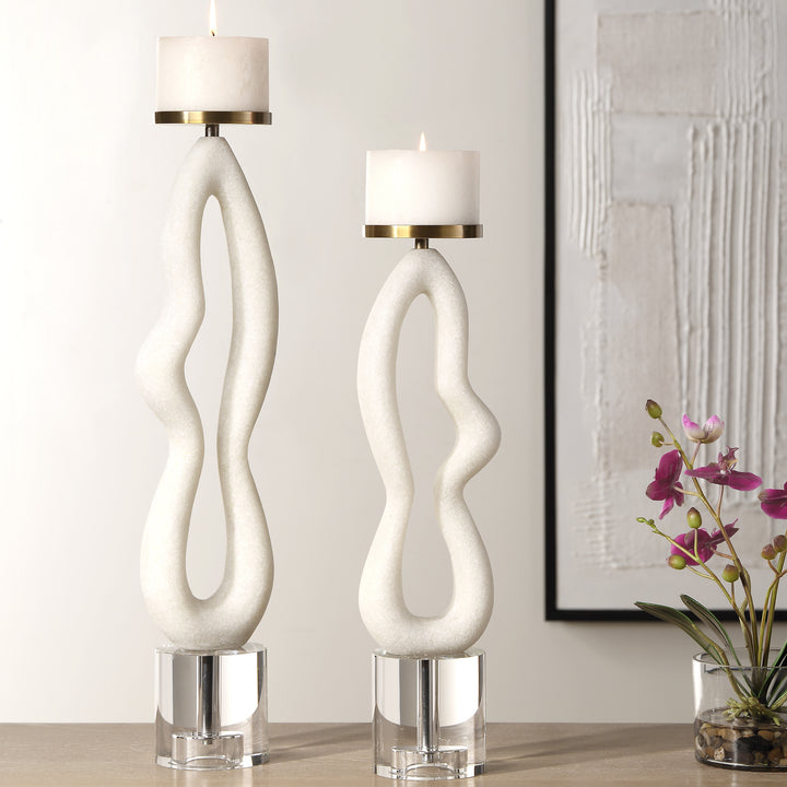 Uttermost Feamelo Ivory Stone Candleholders, S/2