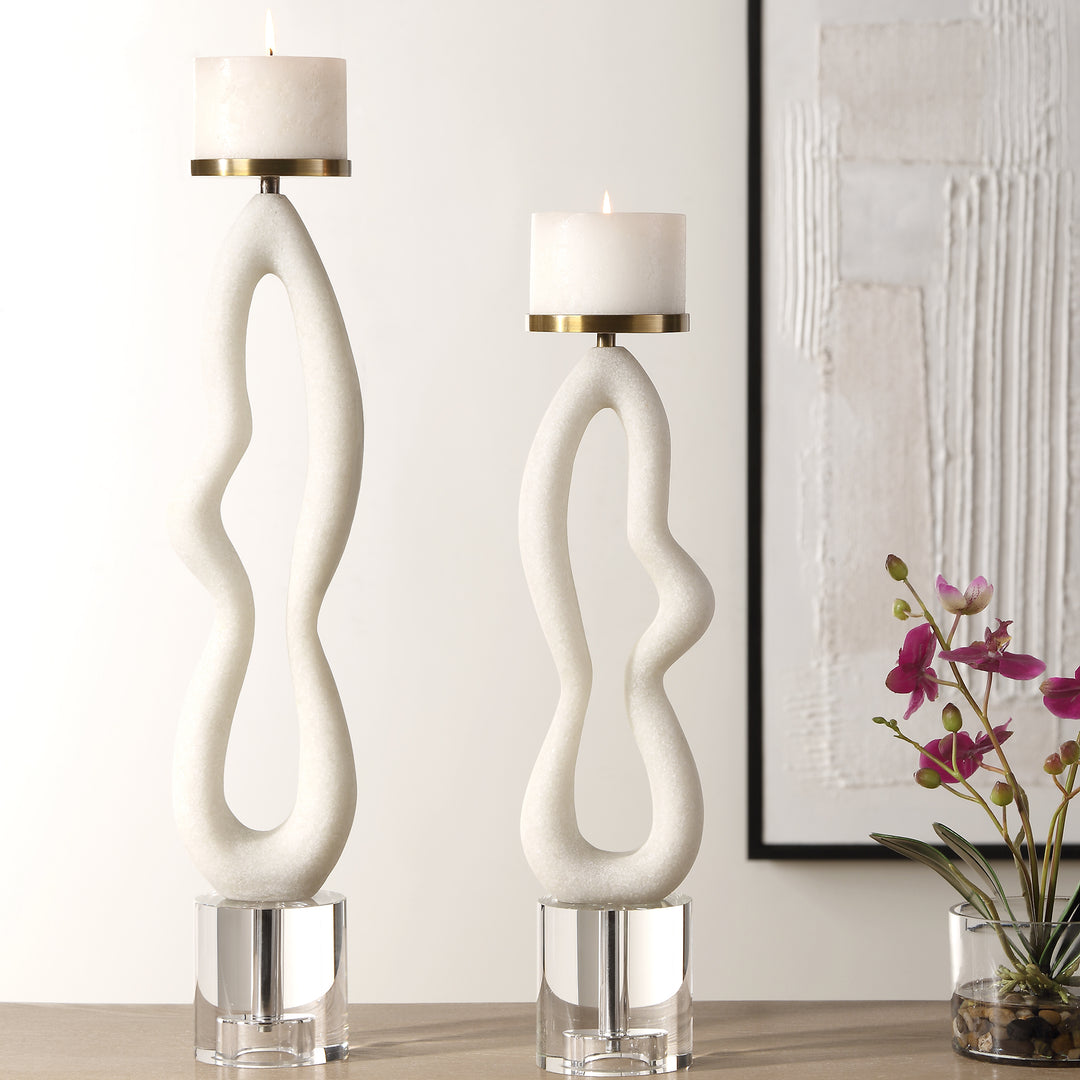 Uttermost Feamelo Ivory Stone Candleholders, S/2