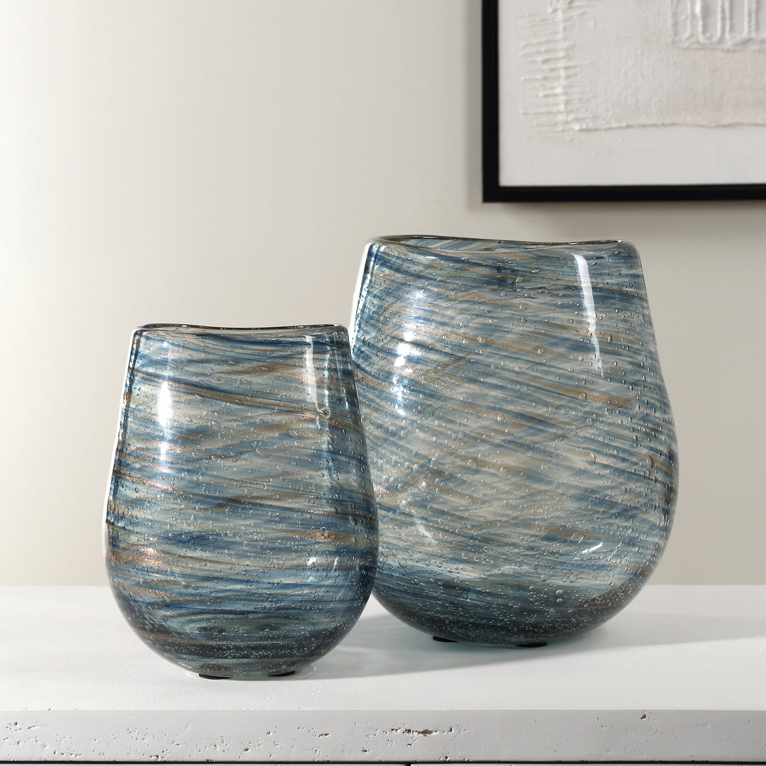 Uttermost Aurora Swirl Glass Vases, S/2