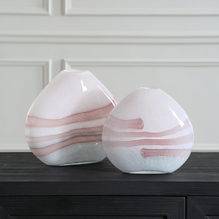 Uttermost Blush Swirl Glass Vases, S/2