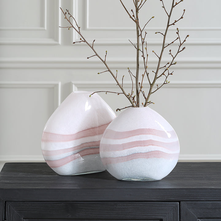 Uttermost Blush Swirl Glass Vases, S/2