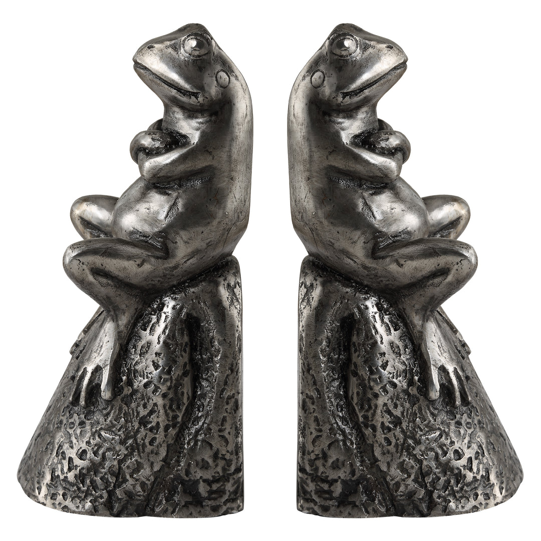 Uttermost Daydreaming Frogs Aged Silver Bookends, S/2