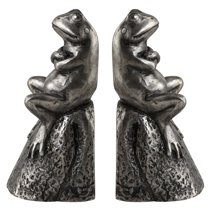 Uttermost Daydreaming Frogs Aged Silver Bookends, S/2