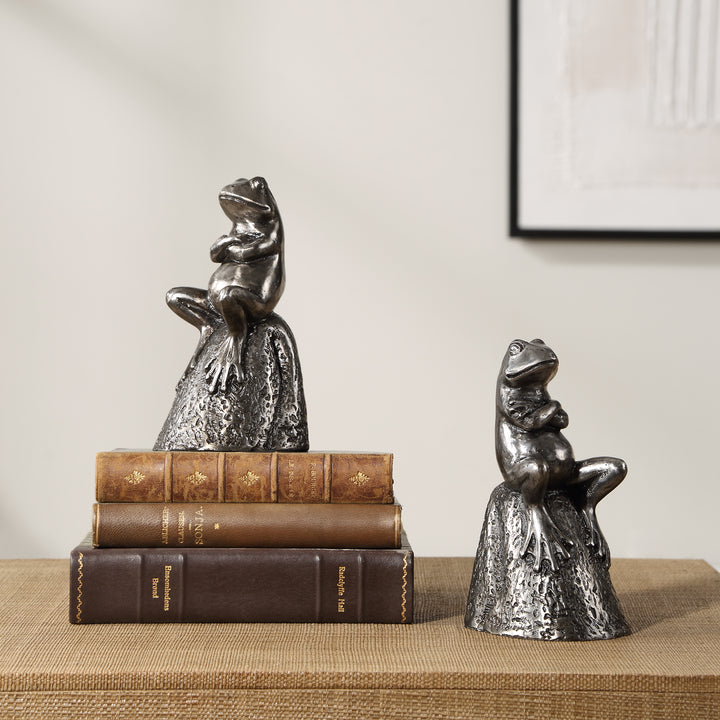 Uttermost Daydreaming Frogs Aged Silver Bookends, S/2