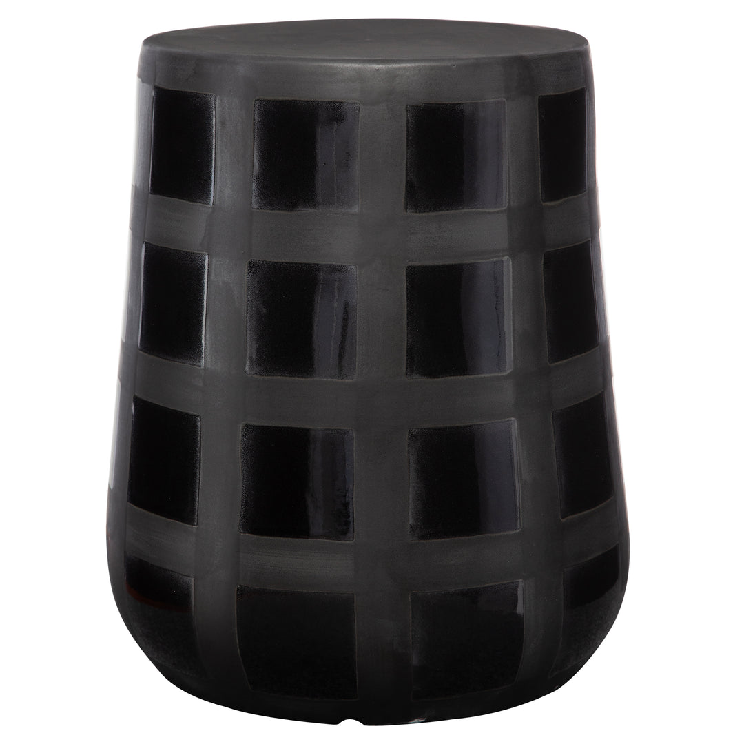 Uttermost Patchwork Gridded Black Garden Stool