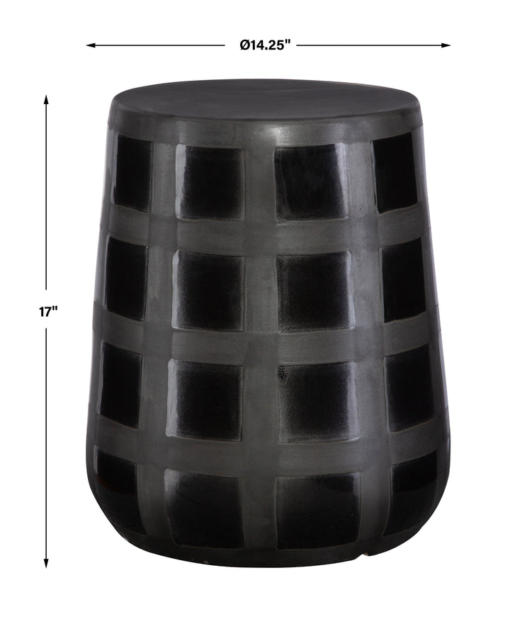 Uttermost Patchwork Gridded Black Garden Stool