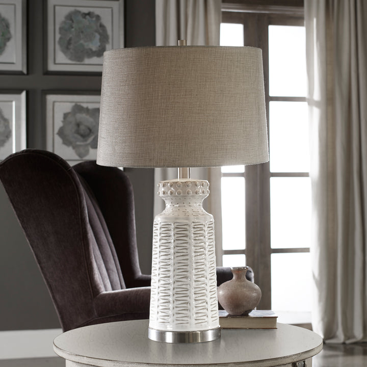 Uttermost Kansa Distressed White Table Lamp