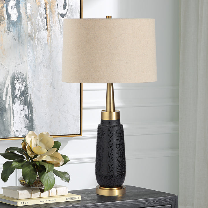 Uttermost Spyglass Black Wood Grain Table Lamp