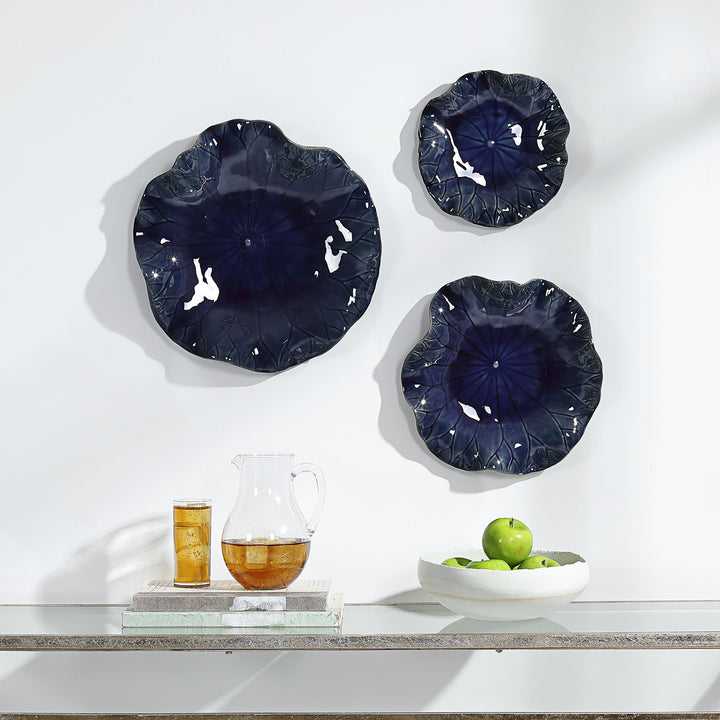 Uttermost Abella Blue Ceramic Wall Decor, S/3