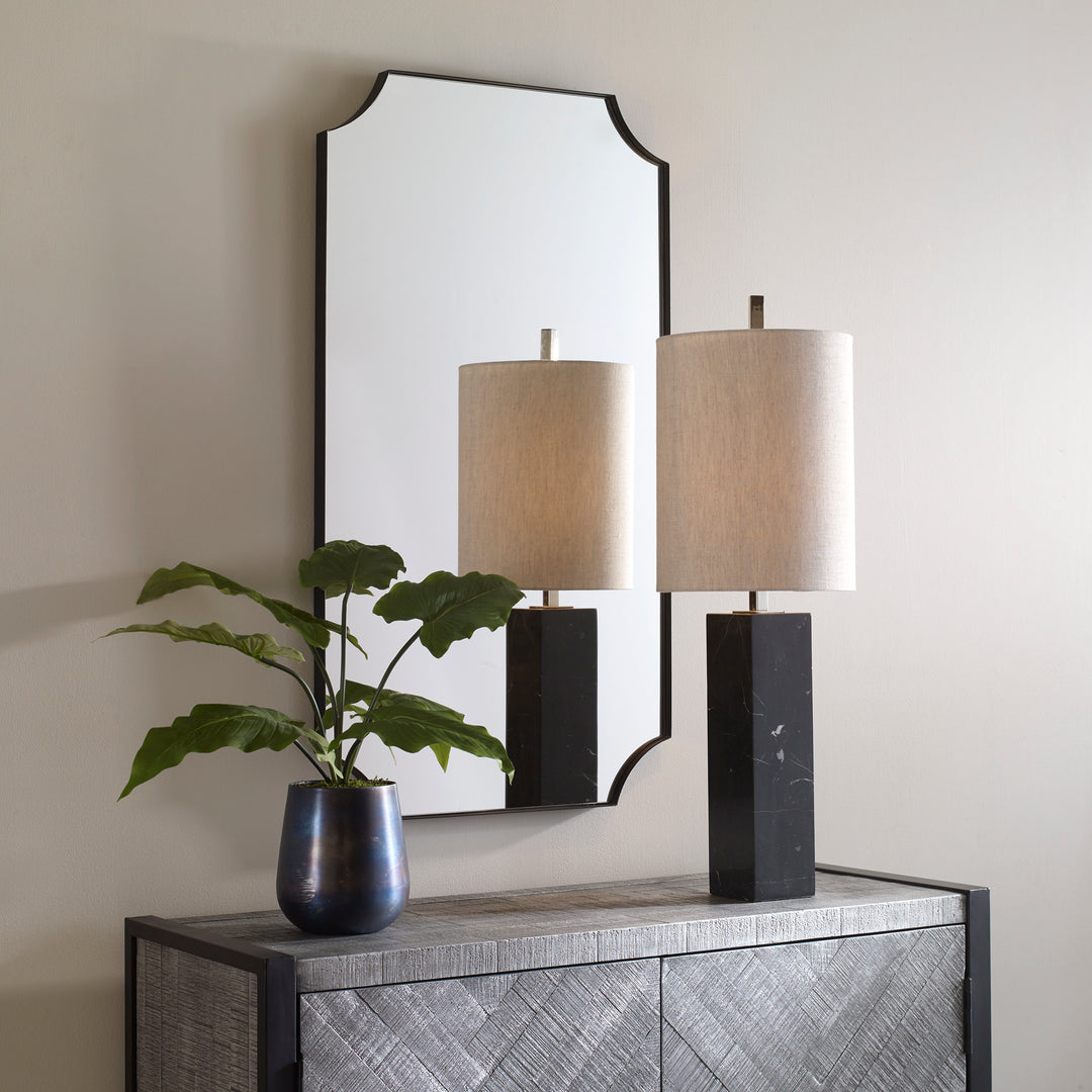 Uttermost Lennox Black Scalloped Corner Mirror