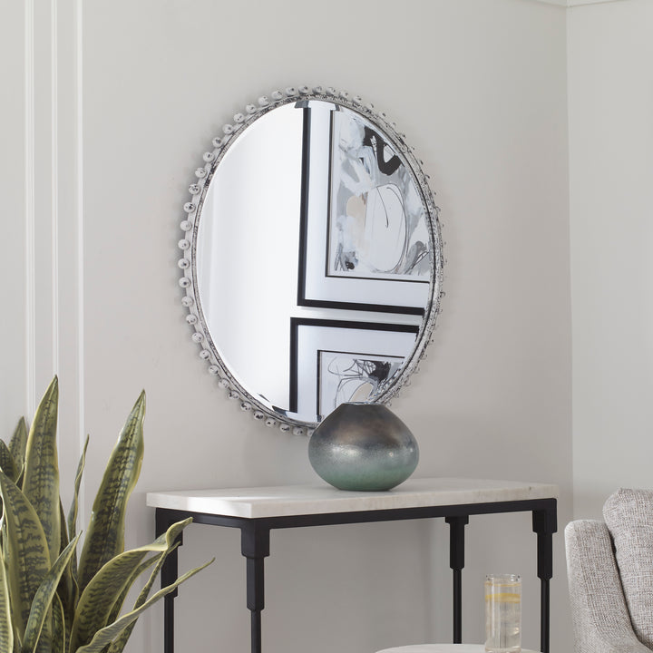 Uttermost Taza Aged White Round Mirror