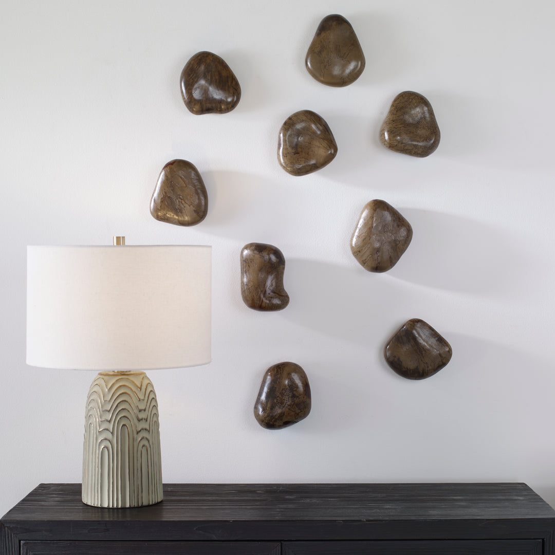 Uttermost Pebbles Walnut Wood Wall Décor, S/9