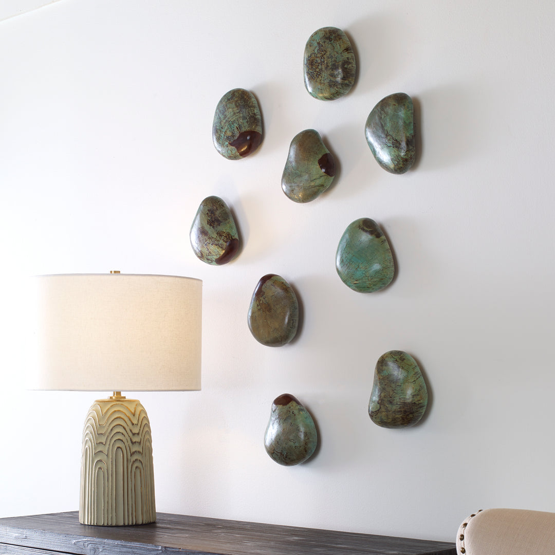 Uttermost Pebbles Aqua Wood Wall Decor, S/9