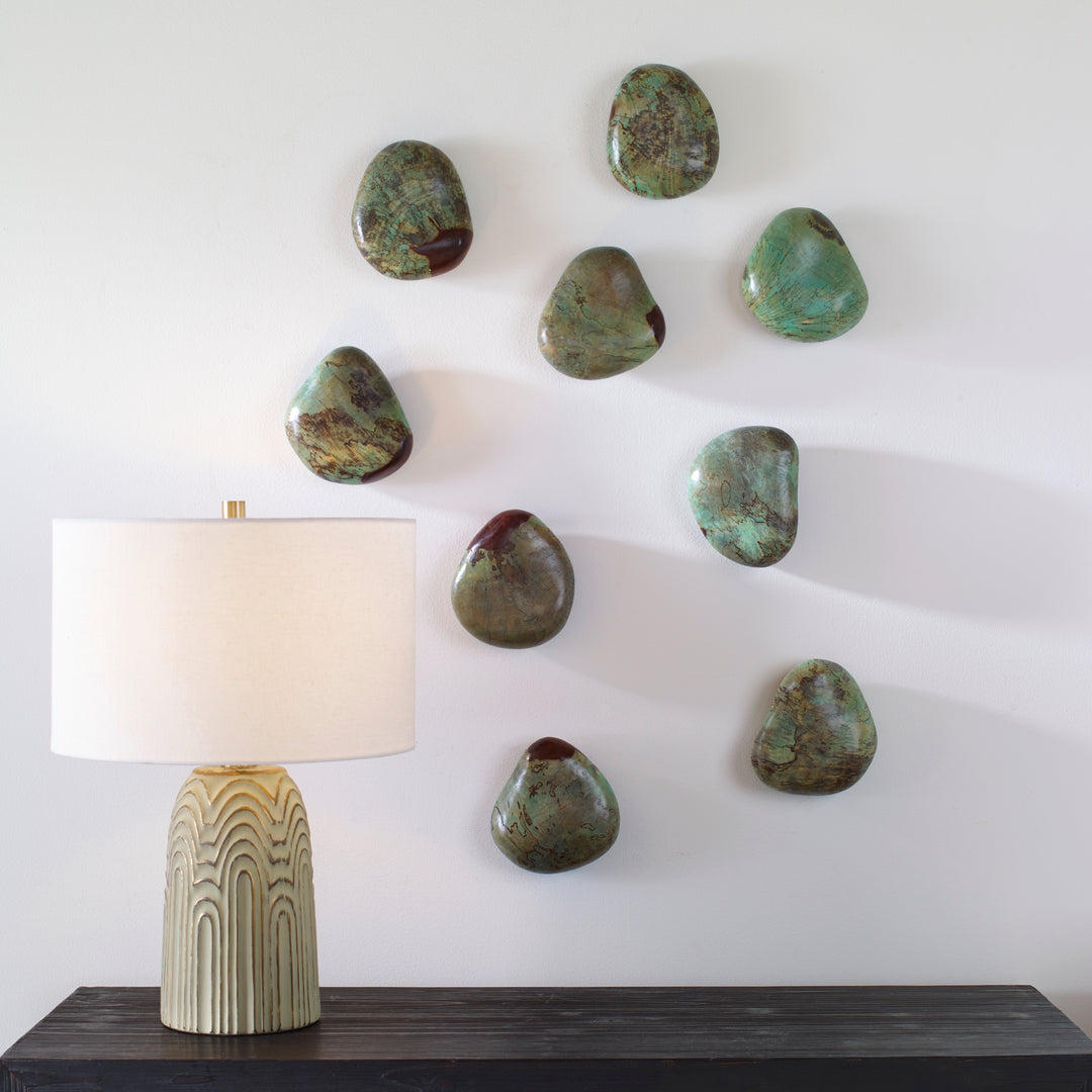 Uttermost Pebbles Aqua Wood Wall Decor, S/9