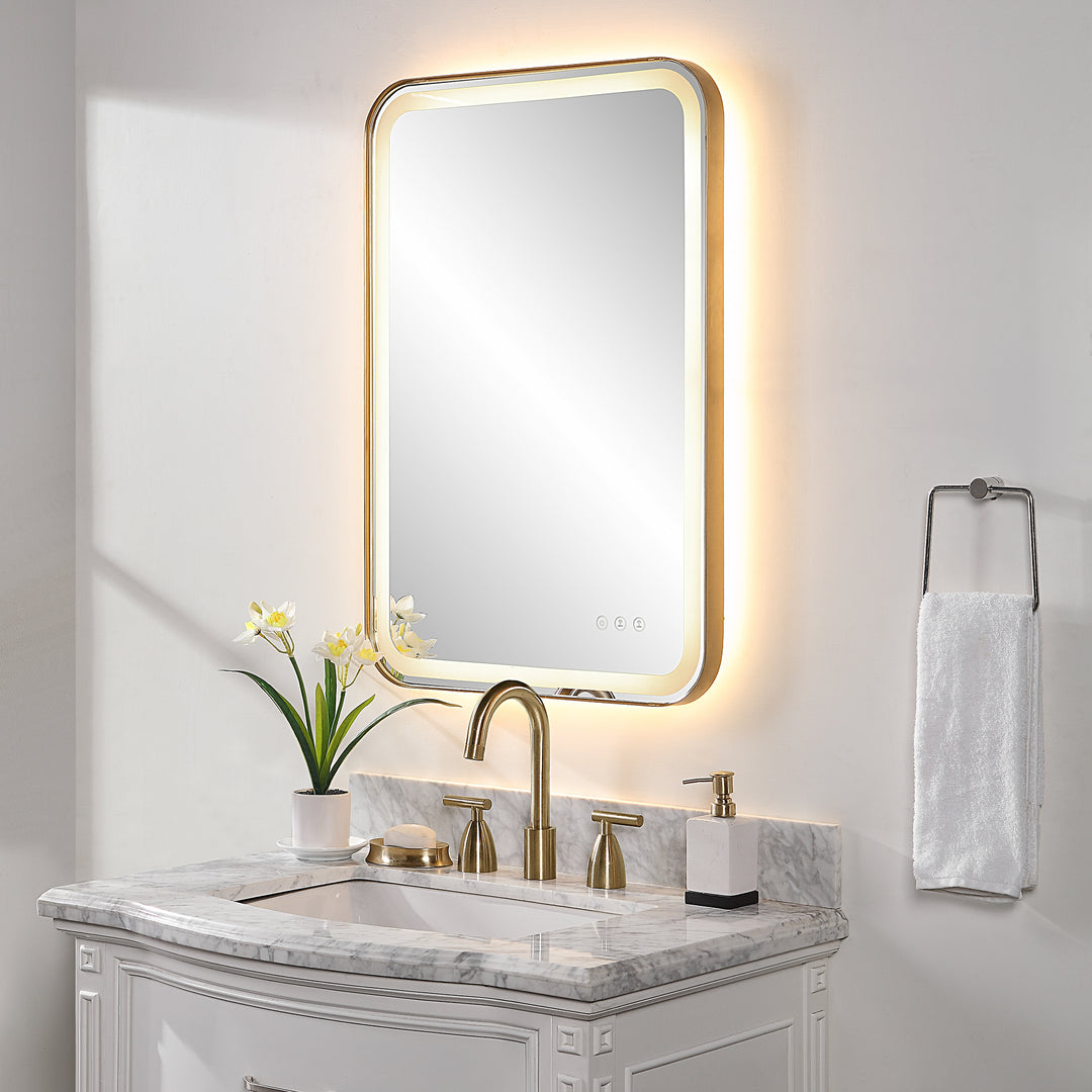 Uttermost Crofton Lighted Brass Vanity Mirror