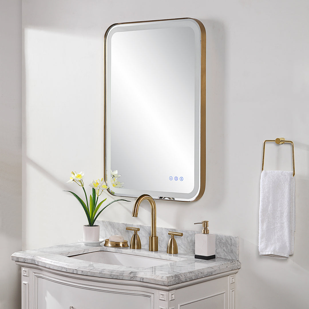 Uttermost Crofton Lighted Brass Vanity Mirror