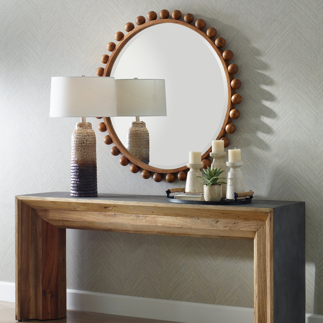 Uttermost Cyra Wood Beaded Round Mirror