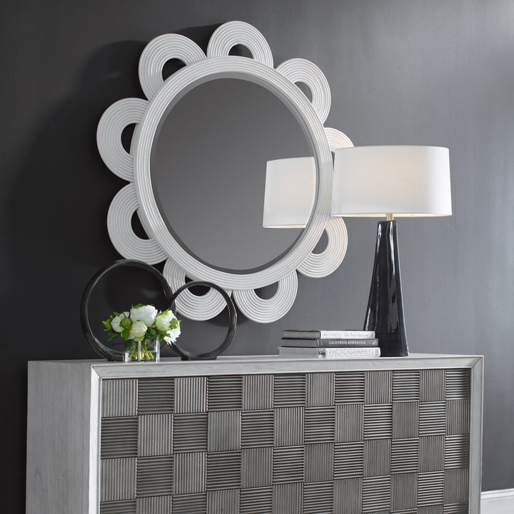 Uttermost Clematis White Rattan Round Mirror