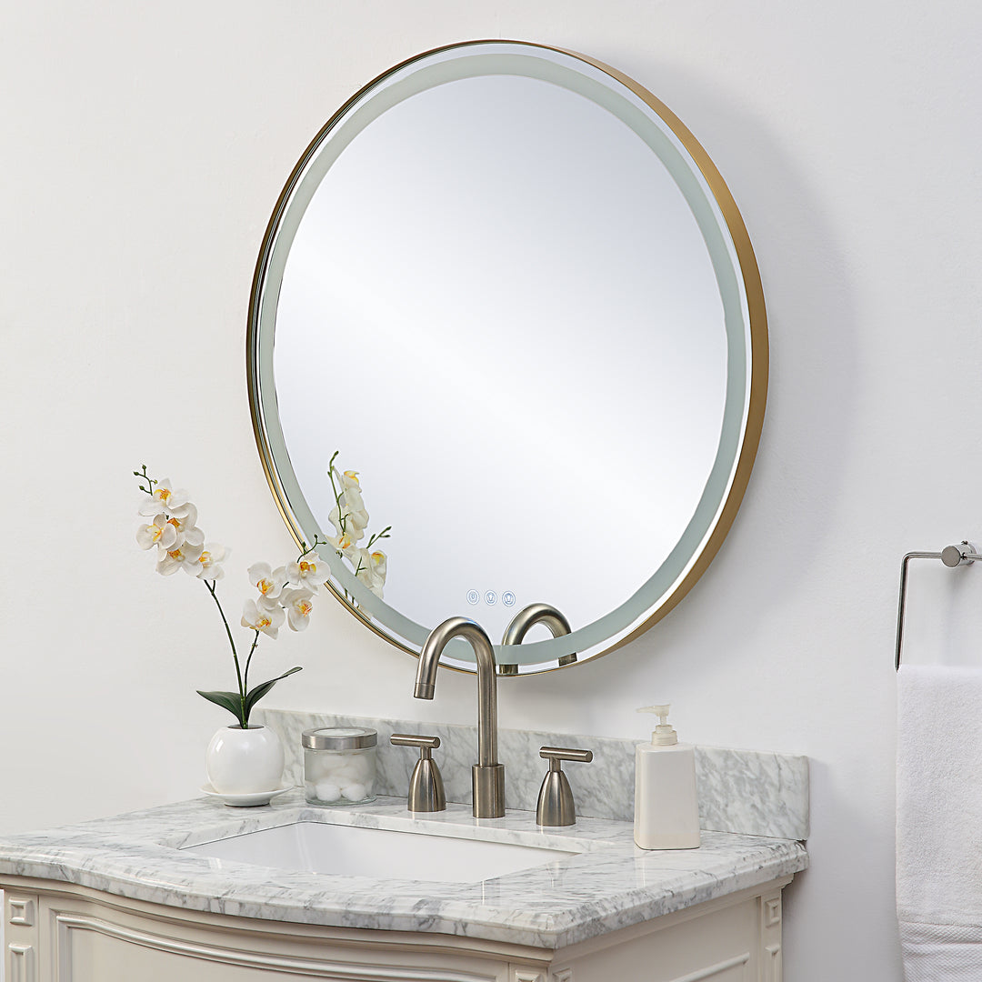 Uttermost Crofton Lighted Brass Round Mirror