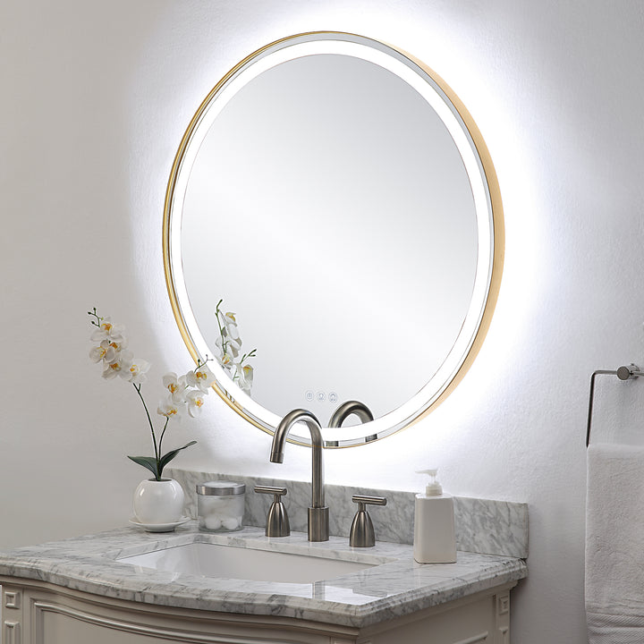 Uttermost Crofton Lighted Brass Round Mirror