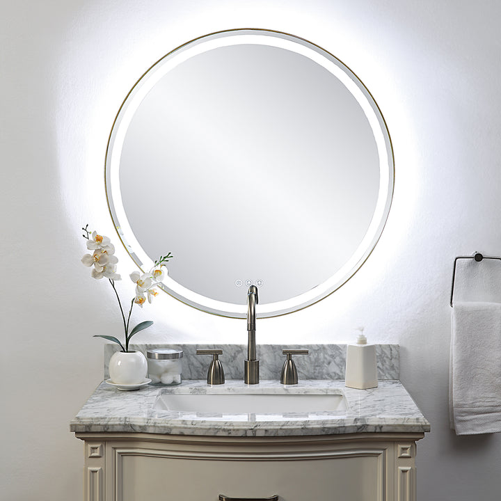 Uttermost Crofton Lighted Brass Round Mirror