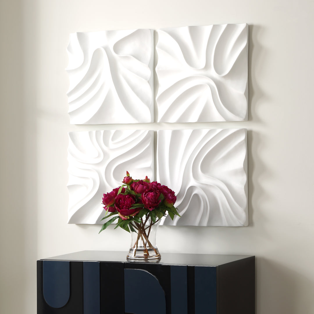 Uttermost Snowdrift Scultped White Wall Decor, S/4