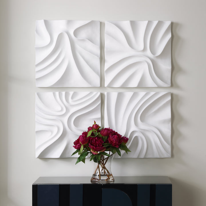 Uttermost Snowdrift Scultped White Wall Decor, S/4